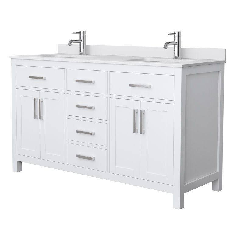 Beckett 60" White Freestanding Double Bathroom Vanity with Cultured Marble Top