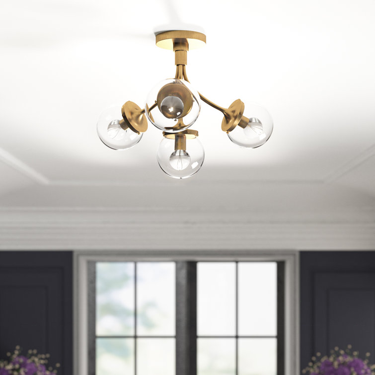 Bronze and Glass 4-Light Globe Semi-Flush Mount