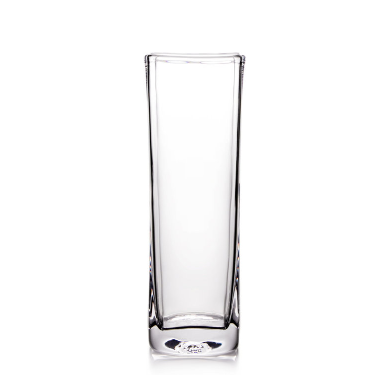 Large Clear Handblown Glass Square Vase