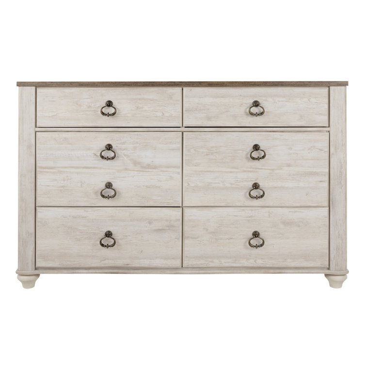 Coastal Retreat Whitewashed 6-Drawer Dresser with Plank-Style Top