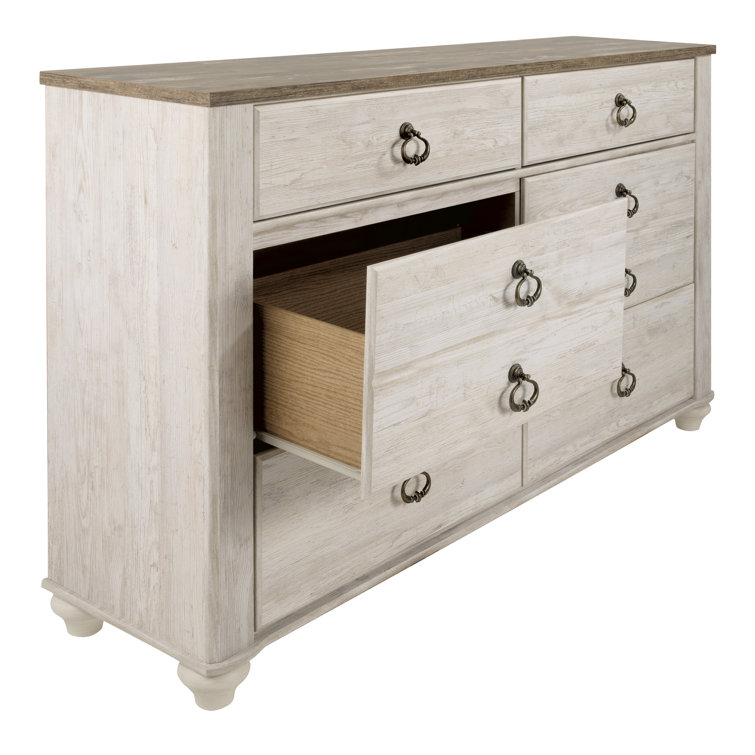 Coastal Retreat Whitewashed 6-Drawer Dresser with Plank-Style Top