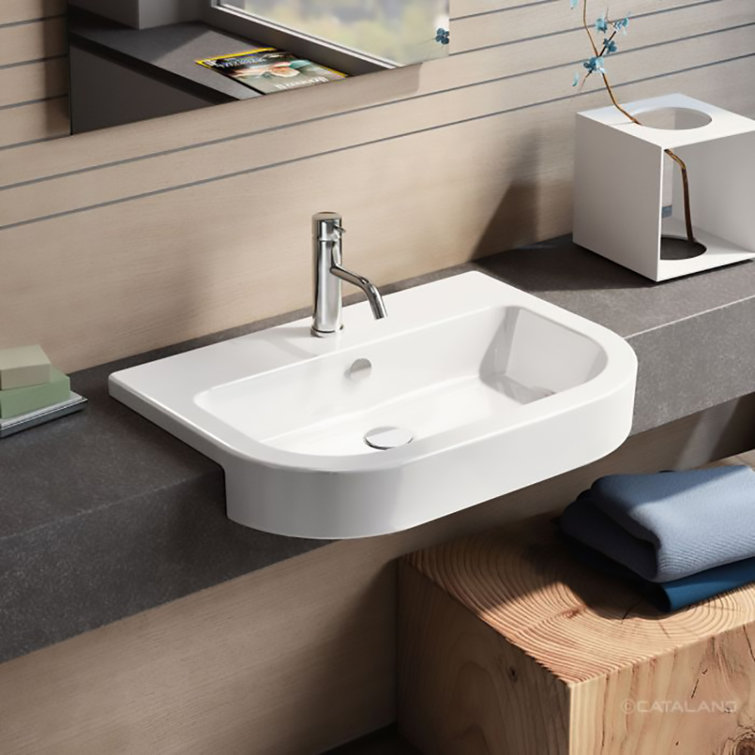 Zero 25.59'' White Ceramic Semi-Inset Bathroom Sink