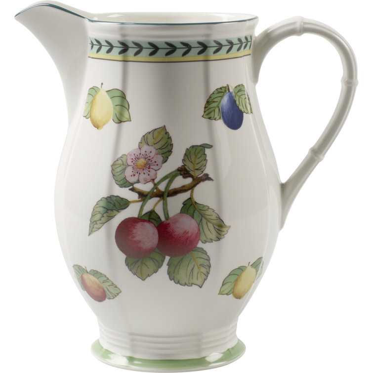 French Garden Fleurence Oversized Porcelain Pitcher with Fruit Motifs