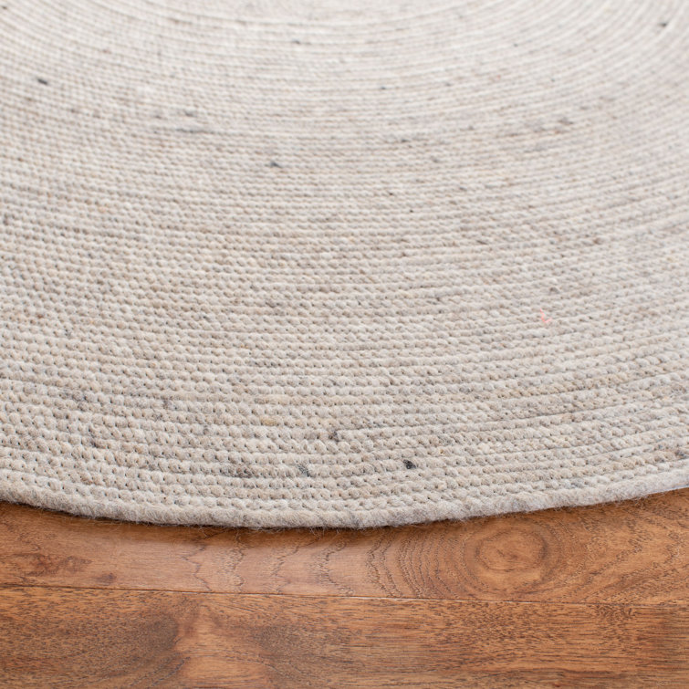 Beige Wool 5' Round Handmade Braided Area Rug
