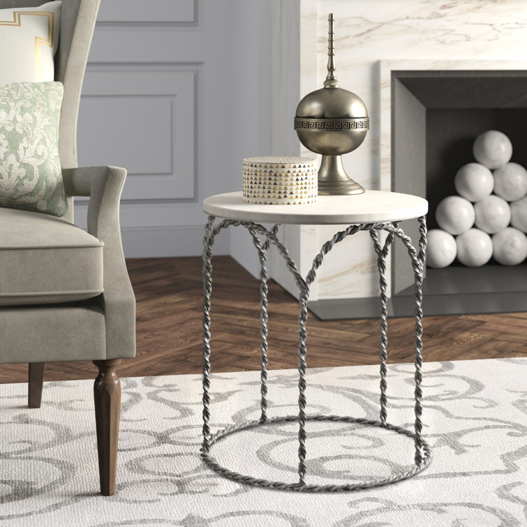 Bradley 19.5" Gray Stone and Metal Round End Table