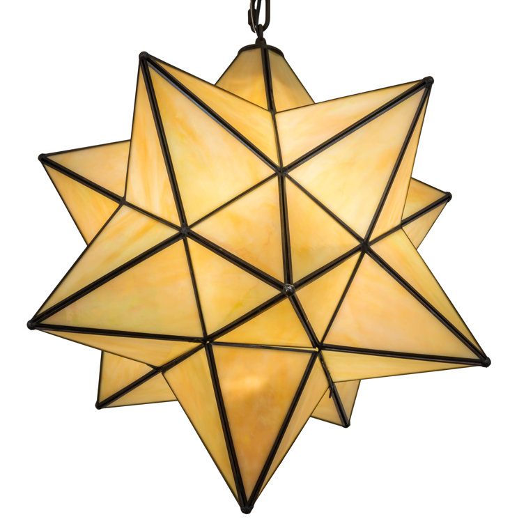 Beige Iridescent Glass and Bronze Star Pendant Light