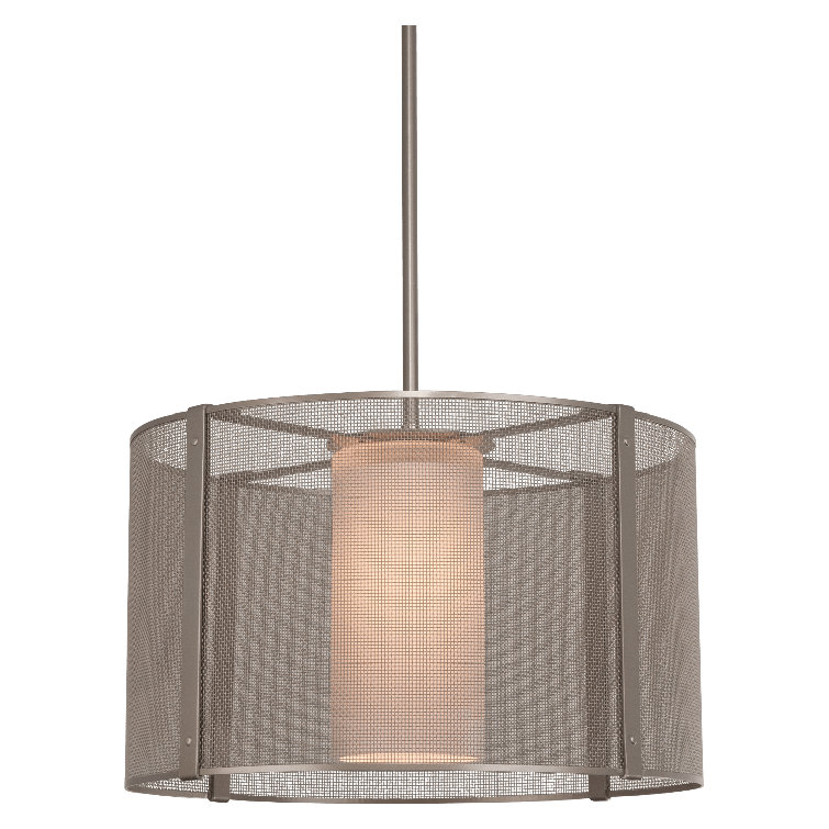 Uptown Mesh Matte Black 18.3" Drum Pendant with Glass Shade