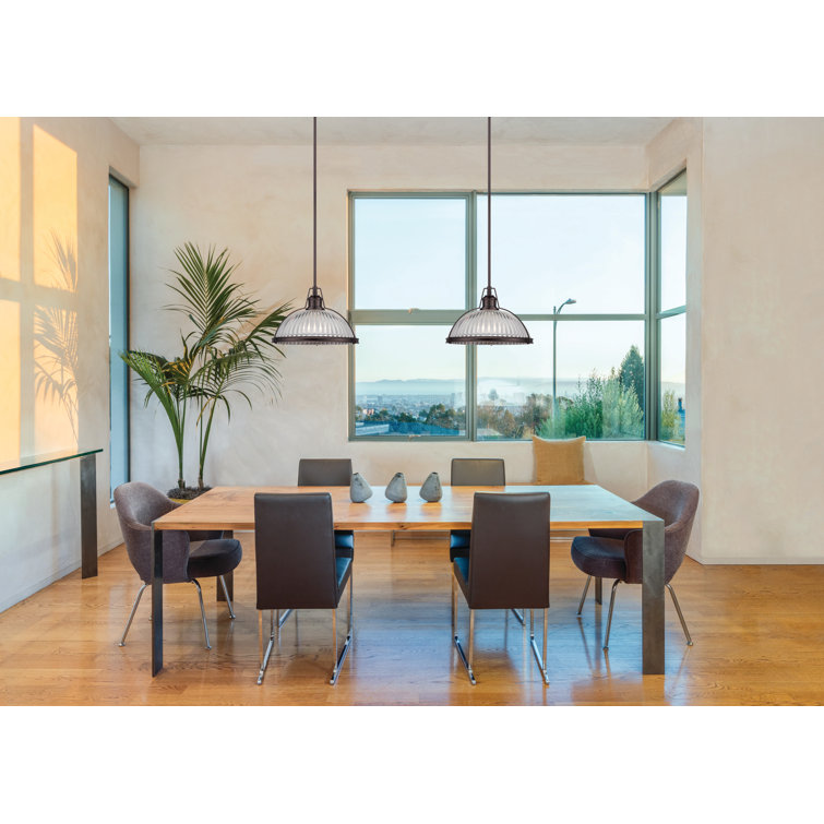 8'' Mini Pendant Light in Dark Brushed Bronze with Ribbed Clear Glass