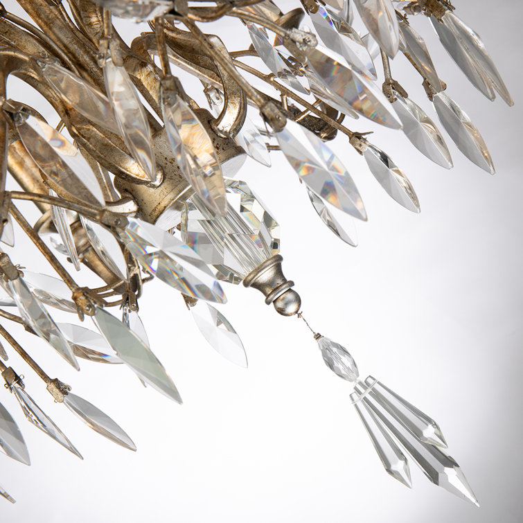Elegant 12-Light Crystal Chandelier with Antique Silver Glaze