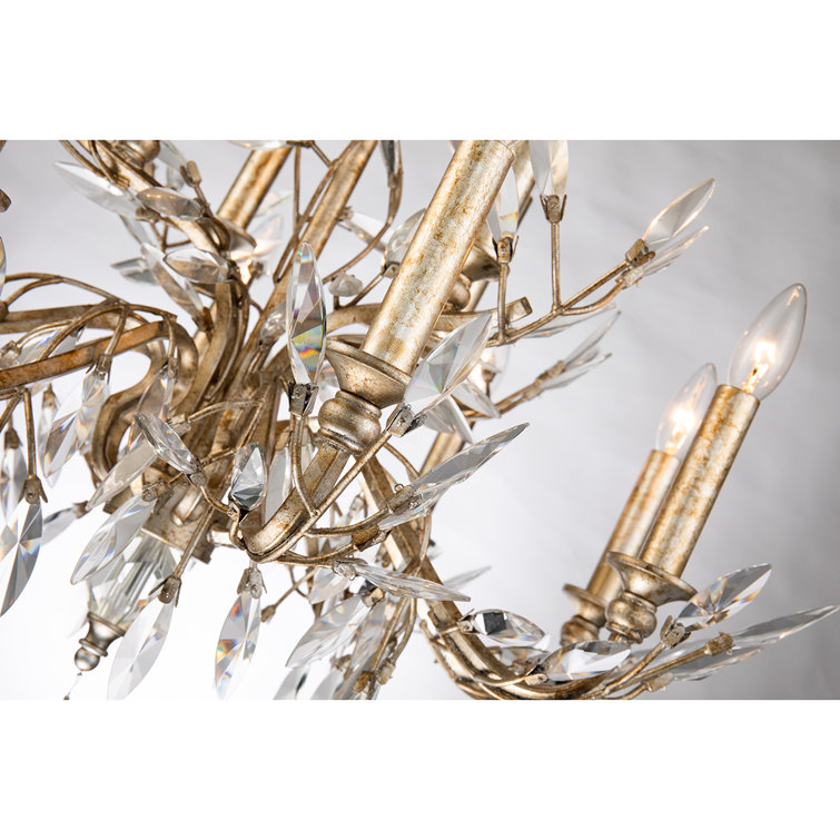 Elegant 12-Light Crystal Chandelier with Antique Silver Glaze