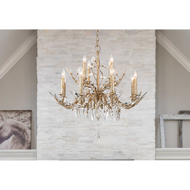Elegant 12-Light Crystal Chandelier with Antique Silver Glaze