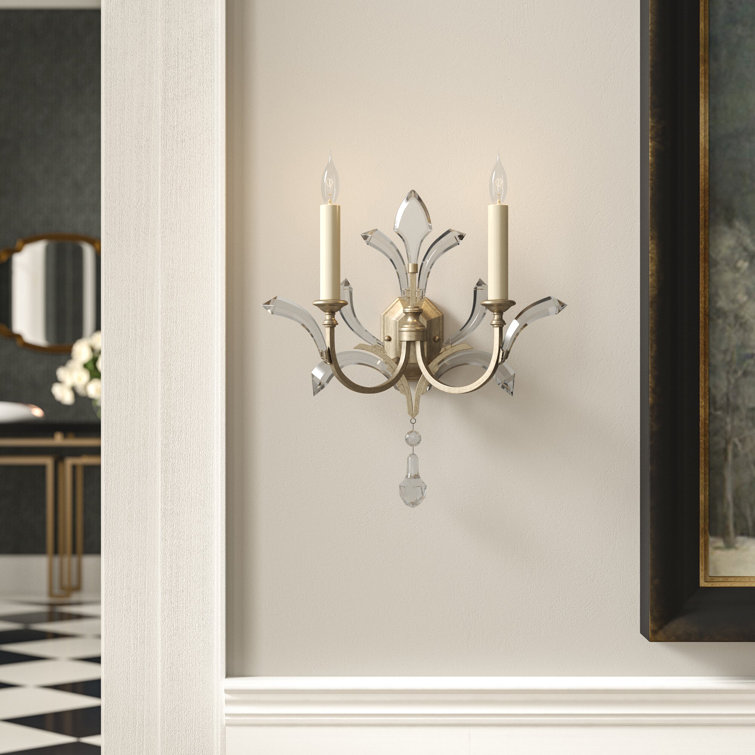 Beveled Arcs 2-Light Wall Sconce with Crystal Accents in Silver Leaf