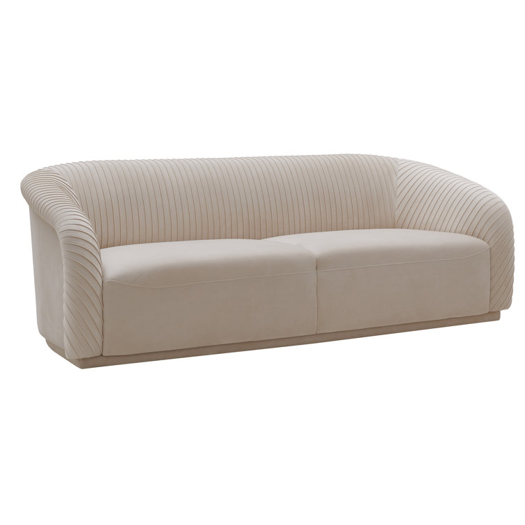 Beige Velvet Rolled Arm Contemporary Sofa