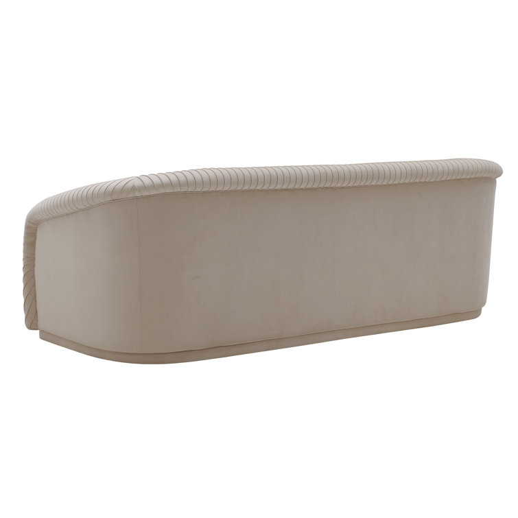 Beige Velvet Rolled Arm Contemporary Sofa
