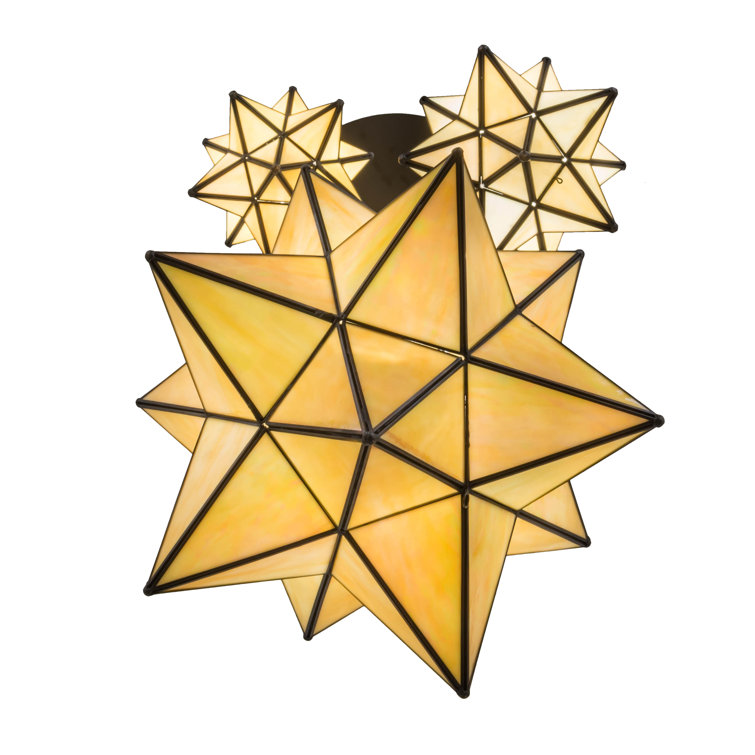 Beige Iridescent Glass and Bronze Star Pendant Light