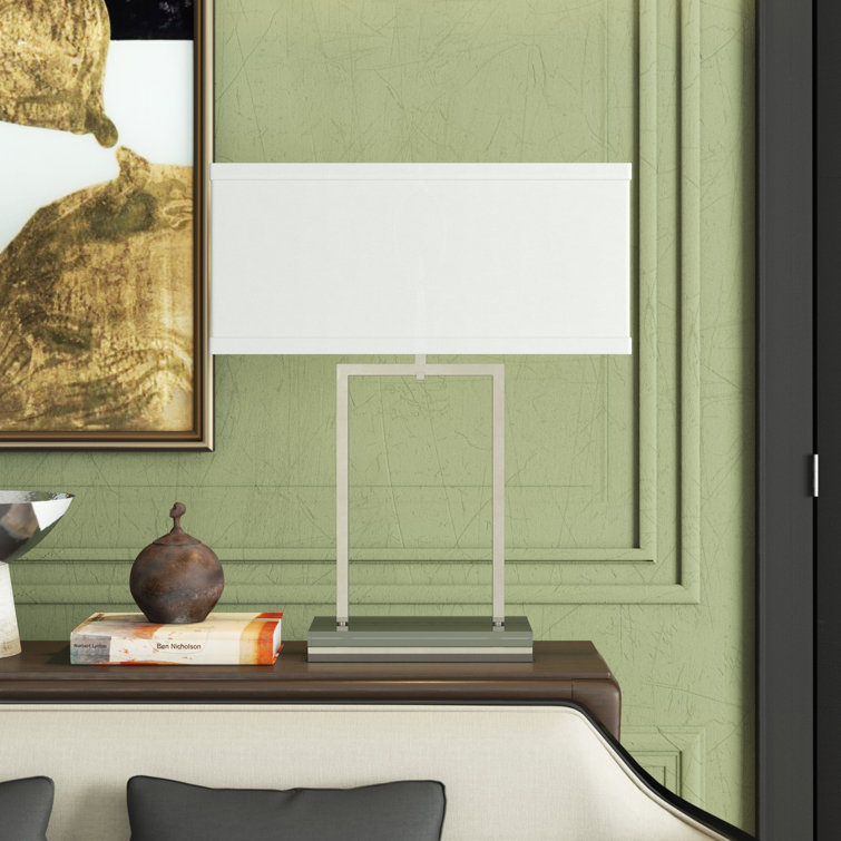 Elegant Nickel 2-Light Buffet Lamp with Ivory Silk Shade