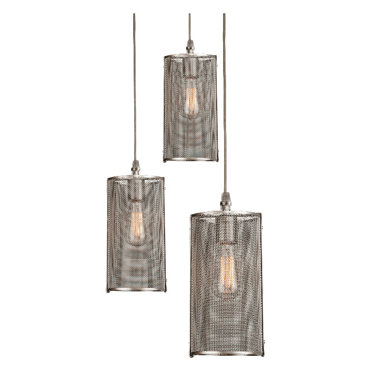 Contemporary Uptown Mesh 3-Light Drum Pendant in Matte Black & Bronze
