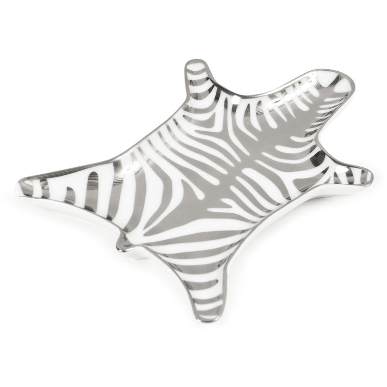 Silver Porcelain Zebra Print Novelty Dinner Plate