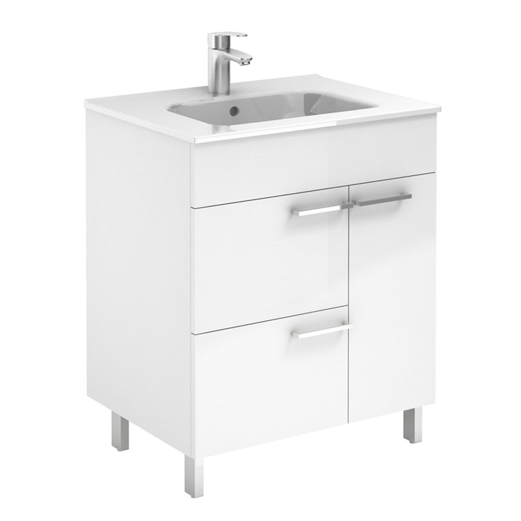 Glossy White 32'' Single Freestanding Bathroom Vanity with Ceramic Sink