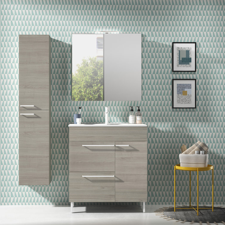 Sandy Gray 24'' Freestanding Single Vanity with Mirror