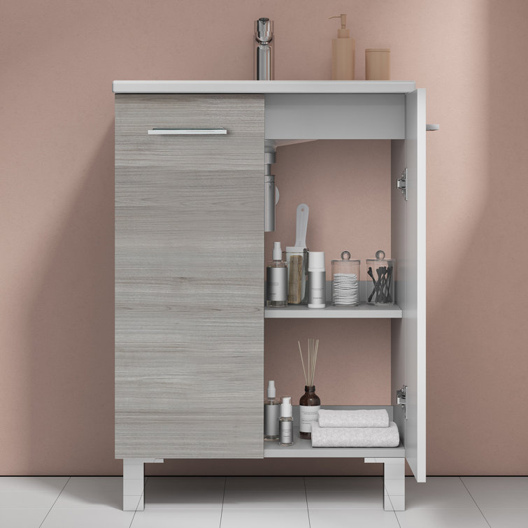 Sandy Gray 24'' Single Bathroom Vanity with Ceramic Top