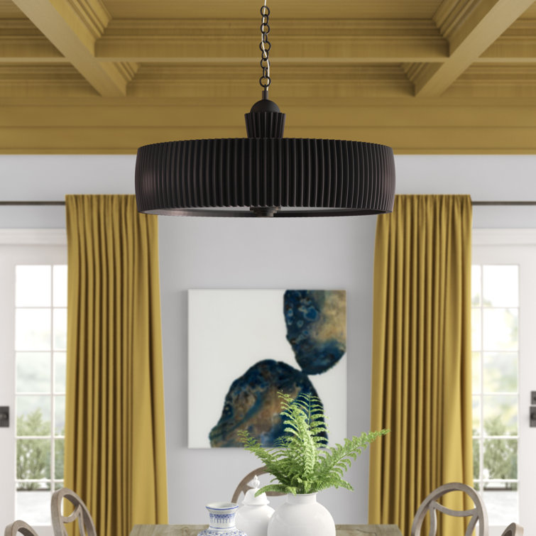 Bronze Drum 3-Light Metal Pendant with Frosted Glass Diffuser
