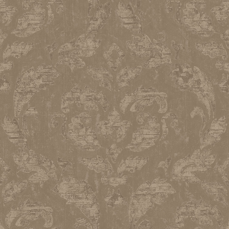 Taupe Damask Non-Pasted Washable Wallpaper Roll