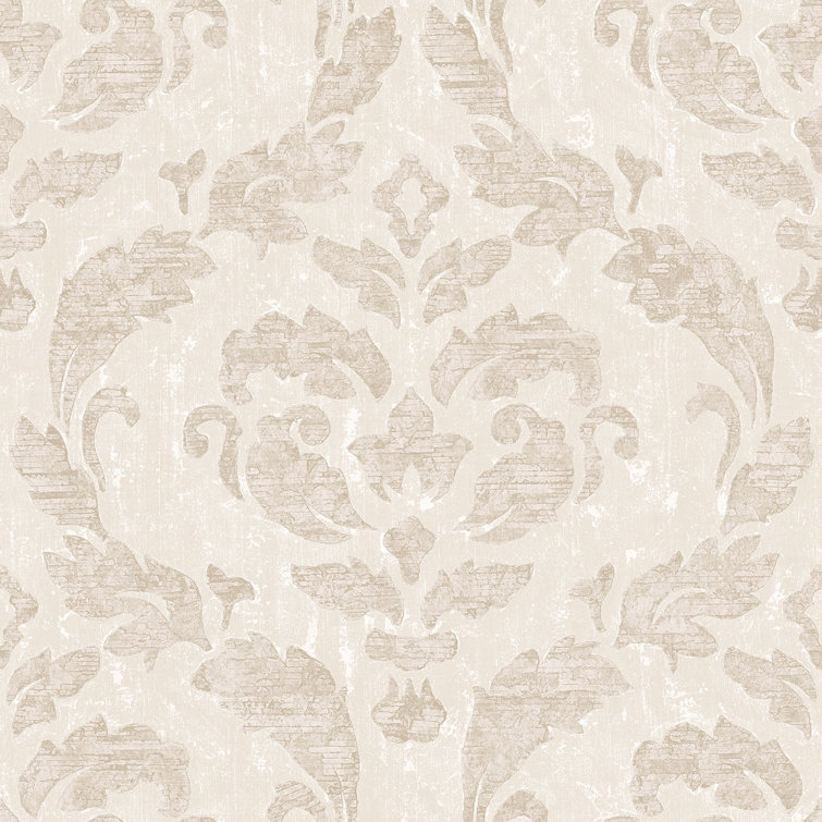 Neutral Beige Vinyl Damask Wallpaper Roll, 33 feet x 21 inches