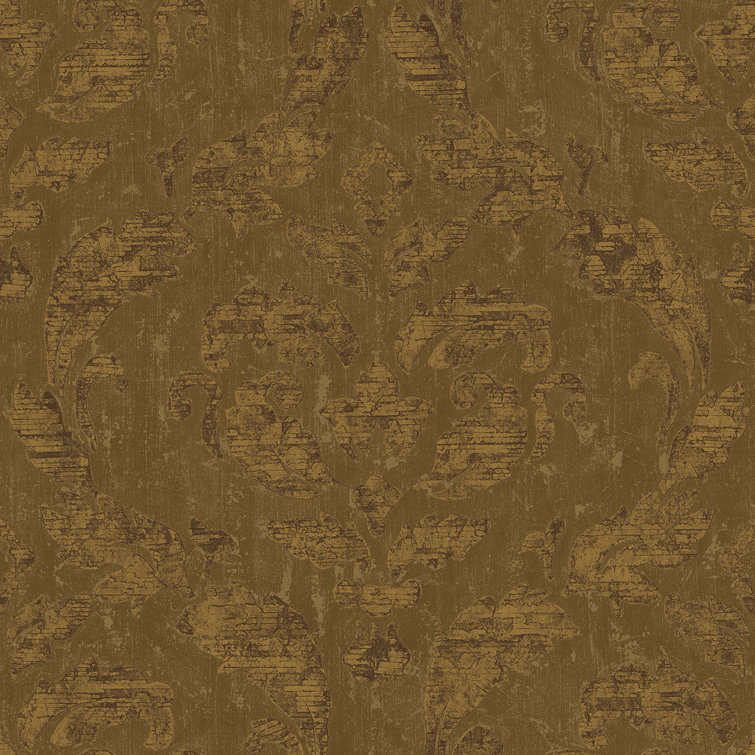 Ambiance Large Brown and Gold Damask Wallpaper Roll