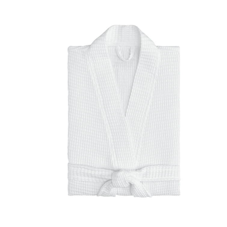 Large White Cotton Waffle Mid-Calf Bathrobe