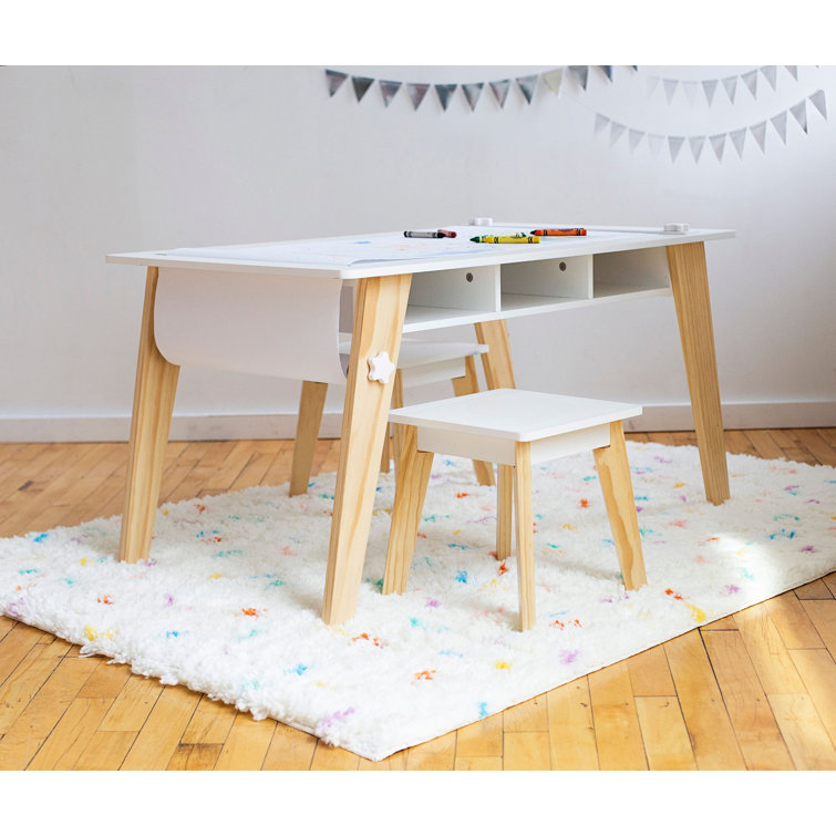 Espresso Mid-Century Modern Kids Arts and Crafts Table Set with Stools