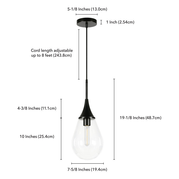 Blackened Bronze Teardrop Pendant Light with Clear Glass Shade