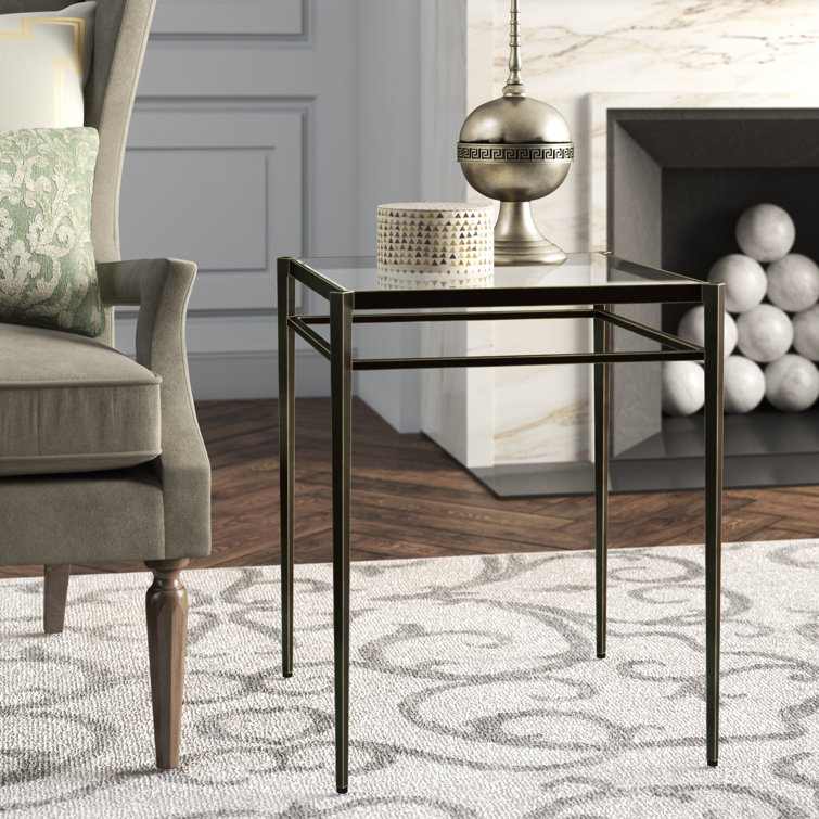 Bronze Metal and Glass Square Side Table