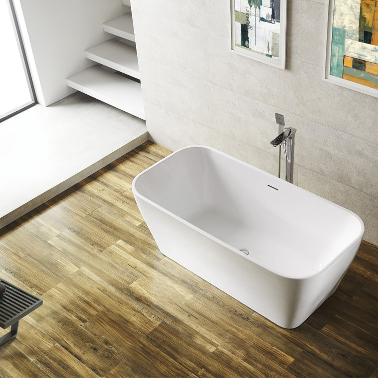 Augustine 59.1'' White Acrylic Freestanding Soaking Bathtub