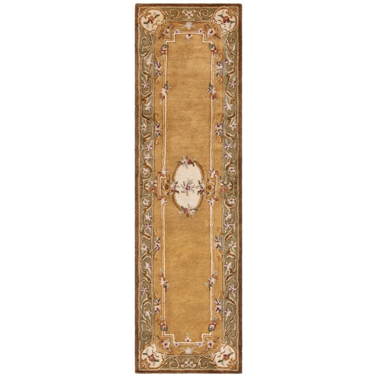 Handmade Gold and Green Wool Runner Rug