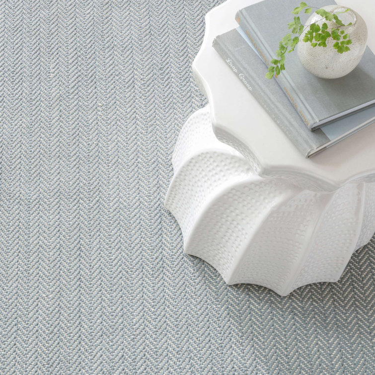 Swedish Blue Herringbone Handwoven Cotton Rug, 10' x 14'