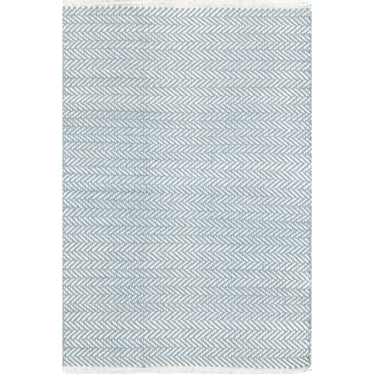 Swedish Blue Cotton Herringbone Flat Woven Rug 3' x 5'