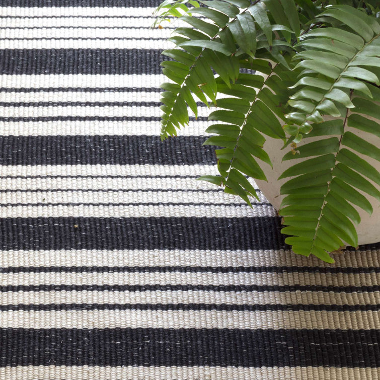 Braided Black and Ivory Stripe 9' x 12' Chenille Area Rug
