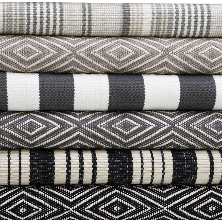 Braided Black and Ivory Stripe 9' x 12' Chenille Area Rug