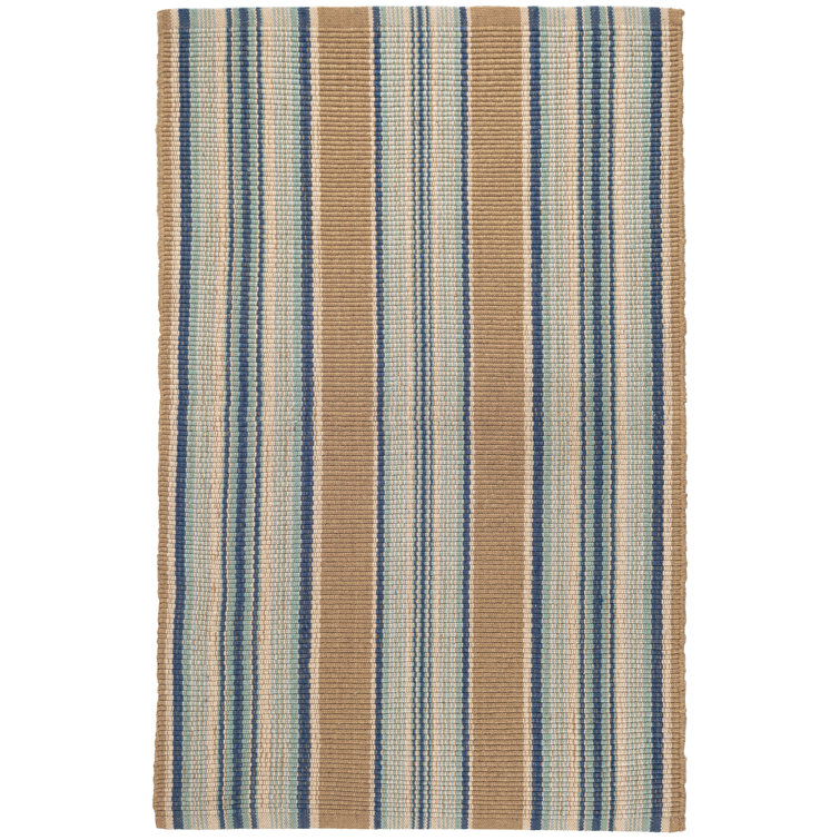 Blue and Beige Stripe Handwoven Indoor/Outdoor Rug 2' x 3'