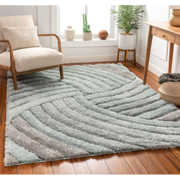 Blue and Gray Geometric Shag Area Rug 3'11" x 5'3"