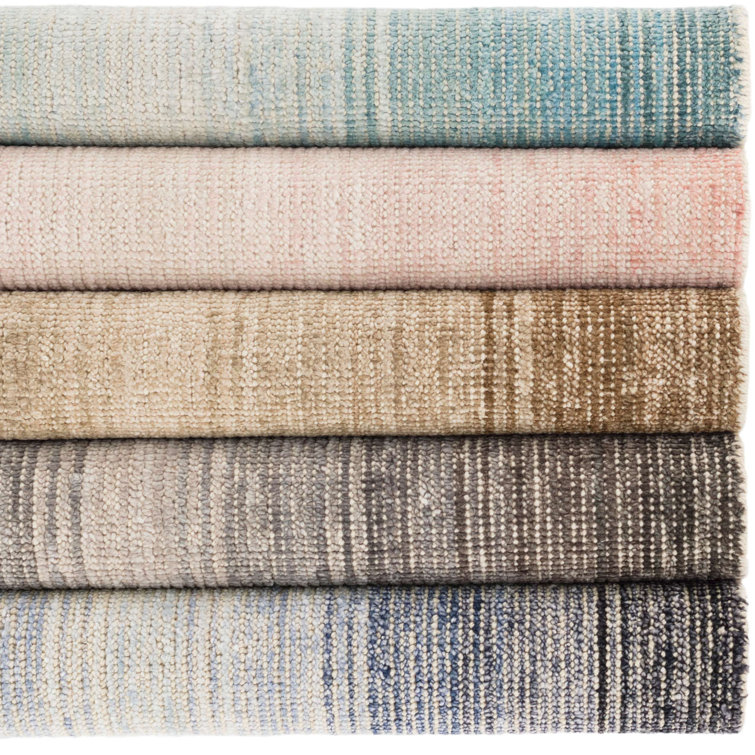 Blue and Beige Stripe Handwoven Cotton Rug 6' x 9'