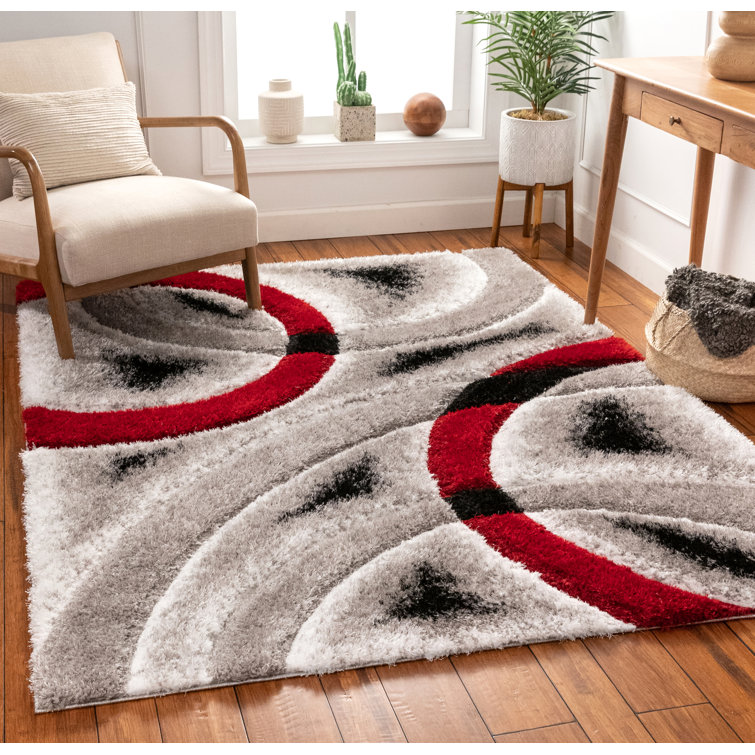 San Francisco Red and Gray Geometric Shag Rug 5'3" x 7'3"