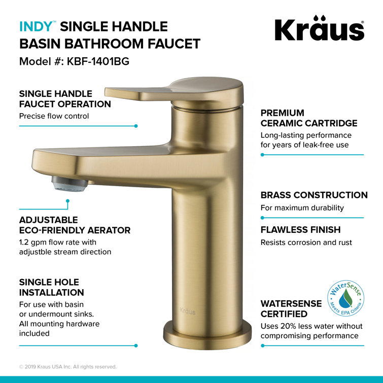 Indy 6.75'' Brushed Gold Stainless Steel Bathroom Faucet