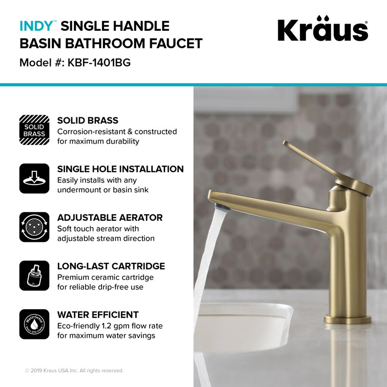 Indy 6.75'' Brushed Gold Stainless Steel Bathroom Faucet