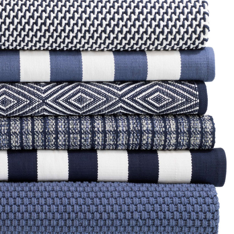 Dash & Albert 3'x5' Denim/White Striped Synthetic Indoor/Outdoor Rug