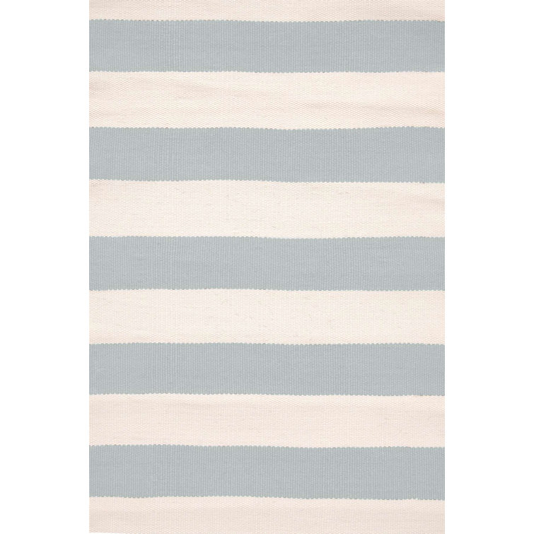 Reversible Light Blue/Ivory Synthetic Stripe Area Rug 4' x 6'