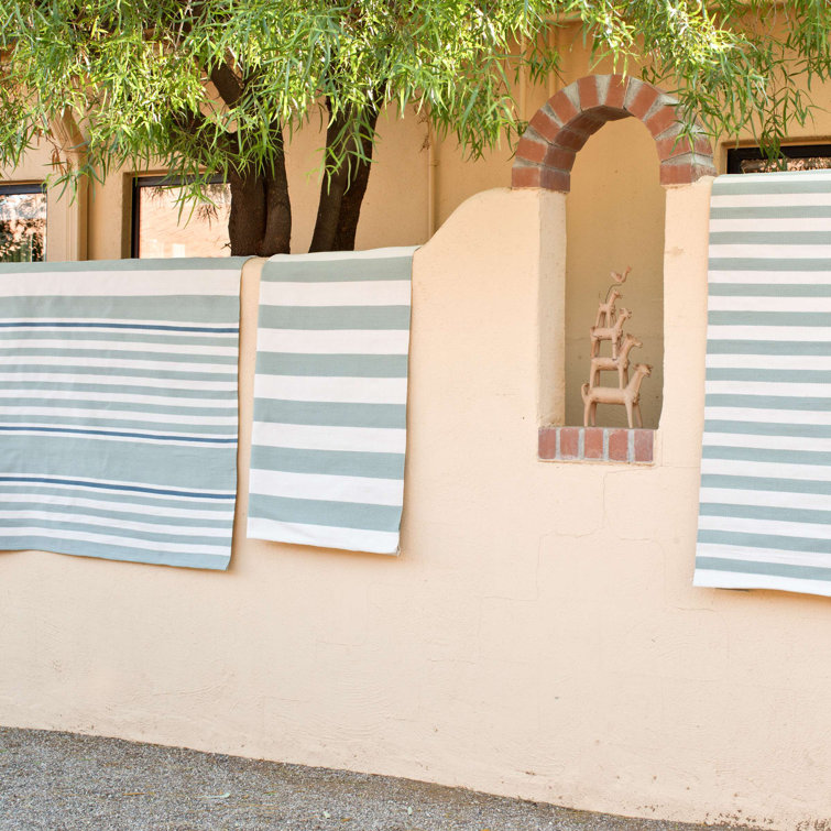 Light Blue and Ivory Striped 5x8 Synthetic Indoor/Outdoor Rug