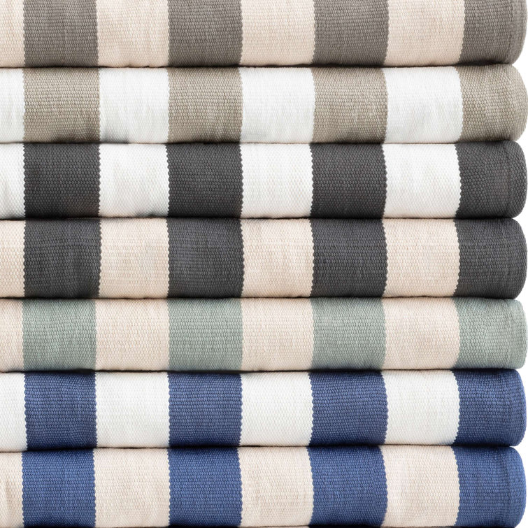 Light Blue and Ivory Striped 5x8 Synthetic Indoor/Outdoor Rug