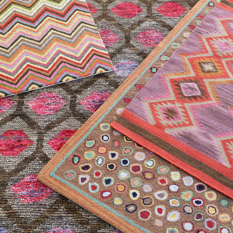 Handmade Ivory and Yellow Geometric Wool Rug 5' x 8'